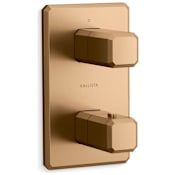 Kallista Bezel Two Function Thermostatic Valve Trim Only with Dual Knob Handles and Integrated Diverter - Less Rough In Blush Brass