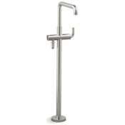 Kallista One Floor Mounted Tub Filler with Built-In Diverter Brushed Nickel / Polished Nickel Accents