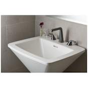 Kallista Papion Rectangular Stone Composite Pedestal Bathroom Sink with Faucet Holes at 8" Centers - Less Pedestal Base Stucco White