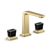 Kallista Per Se Widespread Bathroom Faucet with Black Crystal Knob Handles Brushed French Gold