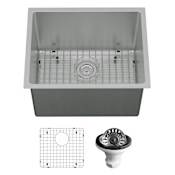 Karran USA Elite 23" Undermount Single Basin Stainless Steel Kitchen Sink with Basin Rack and Basket Strainer Satin Brushed