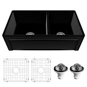 Karran USA Karran FCP33DBWH 33" Double Bowl Panel Front Farmhouse Fireclay Kitchen Sink with Reversible Apron Front Matte Black