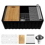 Karran USA Karran FCWSFF30SBMB 30" Single Bowl Workstation Fireclay Kitchen Sink with Reversible Fluted Apron Front Matte Black