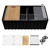 Karran USA Karran FCWSFF33DBMB 33" Double Bowl Workstation Fireclay Kitchen Sink with Reversible Fluted Apron Front Matte Black