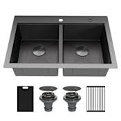 Karran USA Matrix 33" Drop In Double Basin Stainless Steel Kitchen Sink with Basket Strainer and Cutting Board Gunmetal Grey