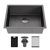 Karran USA Matrix 24" Undermount Single Basin Stainless Steel Kitchen Sink with Basket Strainer and Cutting Board Gunmetal Grey