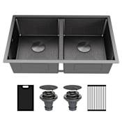 Karran USA Matrix 32" Undermount Double Basin Stainless Steel Kitchen Sink with Basket Strainer and Cutting Board Gunmetal Grey