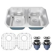 Karran USA Profile 32-1/4" Undermount Double Basin Stainless Steel Kitchen Sink with Basin Rack and Basket Strainer and Rear Drain Placement Stainless Steel