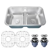 Karran USA Profile 32" Undermount Double Basin Stainless Steel Kitchen Sink with Basin Rack and Basket Strainer Stainless Steel