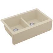 Karran USA Farmhouse Apron Front Quartz/Granite 34" Double Bowl Kitchen Sink Bisque