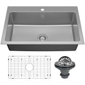 Karran USA Lansen 33" Drop In Single Basin Stainless Steel Kitchen Sink with Basin Rack and Basket Strainer Stainless Steel