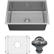 Karran USA Lansen 24" Undermount Single Basin Stainless Steel Kitchen Sink with Basin Rack and Basket Strainer Stainless Steel