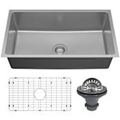 Karran USA Lansen 32" Undermount Single Basin Stainless Steel Kitchen Sink with Basin Rack and Basket Strainer Stainless Steel