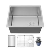 Karran USA Fusion 23" Undermount Single Basin Stainless Steel Kitchen Sink with Basin Rack and Basket Strainer Satin Brushed