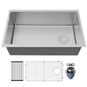 Karran USA Fusion 30" Undermount Single Basin Stainless Steel Kitchen Sink with Basin Rack and Basket Strainer Satin Brushed
