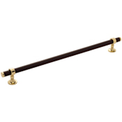 Keeler Umber 12" Center to Center Solid Brass and Leather Luxury Custom Exclusive Cabinet Bar Handle / Drawer Bar Pull Unlacquered Brass / Dream Cow