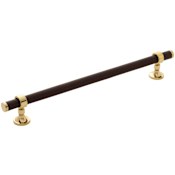 Keeler Umber 8-13/16" Center to Center Luxury Solid Brass and Leather Custom Exclusive Cabinet Bar Handle / Drawer Bar Pull Unlacquered Brass / Dream Cow