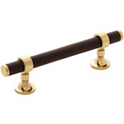 Keeler Umber 3-3/4" Center to Center Luxury Solid Brass and Leather Custom Exclusive Cabinet Bar Handle / Drawer Bar Pull Unlacquered Brass / Dream Cow