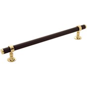 Keeler Umber 12" Center to Center Luxury Solid Brass and Leather Custom Exclusive Appliance Bar Handle / Pull Unlacquered Brass / Dream Cow
