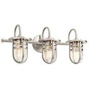 Kichler Caparros 3 Light 24" Wide Vanity Light Bathroom Fixture with Ribbed Glass Shades Brushed Nickel