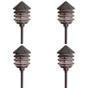 Kichler Six Groove 10" Tall 3-Tier Incandescent Path Lights - Set of (4) Textured Architectural Bronze