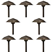 Kichler Round Tiered 21" Tall 2700K LED Path and Spread Light - Set of (8) Lights Aged Bronze