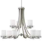 Kichler Hendrik 9 Light 34" Wide 2-Tier Chandelier with Satin Etched Glass Shades Brushed Nickel