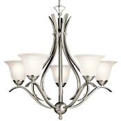 Kichler Dover 5 Light 24" Wide Chandelier with Etched Glass Shades Brushed Nickel