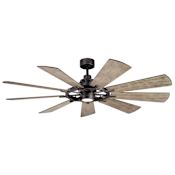 Kichler Gentry 65" 9 Blade Indoor / Outdoor DC Motor Ceiling Fan with Blades, LED Light Kit and Wall Control Anvil Iron