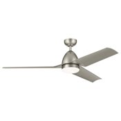 Kichler Fit 54" 3 Blade Indoor / Outdoor LED Ceiling Fan with Opal Glass Shade Painted Brushed Nickel