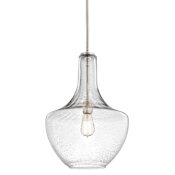 Kichler Everly Single Light 14" Wide Pendant with Seedy Glass Shade Brushed Nickel