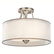 Kichler Lacey 3 Light 15" Wide Semi-Flush Ceiling Fixture with Organza Shade and Diffuser Antique Pewter