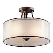 Kichler Lacey 3 Light 15" Wide Semi-Flush Ceiling Fixture with Organza Shade and Diffuser Mission Bronze