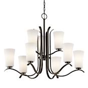 Kichler Armida 9 Light 33" Wide Chandelier with Satin Etched White Shades Olde Bronze