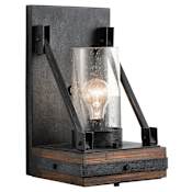 Kichler Colerne Single Light 15" Tall Wall Sconce with Seedy Glass Cylinder Shade Auburn Stained