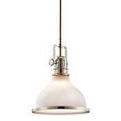 Kichler Hatteras Bay Single Light 8" Wide Mini Pendant with Etched Glass Shade Polished Nickel