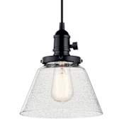 Kichler Avery Single Light 8" Wide Mini Pendant with Tapered Clear Seedy Glass Shade Black