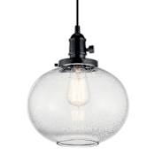Kichler Avery Single Light 10" Wide Mini Pendant with Paddle Switch and Clear Seedy Glass Shade Black