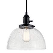 Kichler Avery Single Light 10" Wide Pendant with Clear Seedy Glass Shade Black