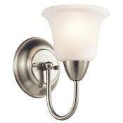 Kichler 1 Light Up Lighting Wall Sconce with Satin Etched Glass Bell Shade from the Nicholson Collection Brushed Nickel