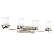 Kichler Hendrik 4 Light 34" Wide Vanity Light Bathroom Fixture with Satin Etched Glass Shades Brushed Nickel