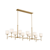 Kichler Ali 10 Light 63" Wide Linear Chandelier with Linen Shades Brushed Natural Brass