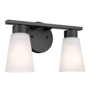 Kichler Stamos 2 Light 13" Wide Vanity Light with Satin Etched Glass Shades Black