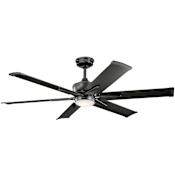 Kichler 60" Indoor / Outdoor Ceiling Fan with Blades, Light Kit, Downrod and Wall Control Satin Black