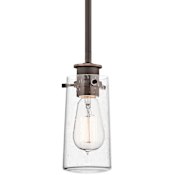 Kichler Braelyn Single Light 9" Mini Pendant with Seeded Glass Shade Olde Bronze
