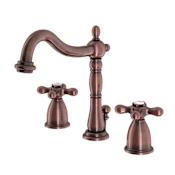 Kingston Brass Heritage 1.2 GPM Widespread Bathroom Faucet with Pop-Up Drain Assembly Antique Copper