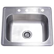 Kingston Brass Studio 22 Gauge Drop In Single Basin Stainless Steel Kitchen Sink with 4 Faucet Holes Brushed Nickel