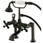 Kingston Brass Duchess Deck Mounted Clawfoot Tub Filler Trim with Cross Handles and Integrated Diverter - Handshower Included Oil Rubbed Bronze