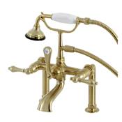 Kingston Brass Aqua Vintage Deck Mounted Clawfoot Tub Filler with Built-In Diverter – Includes Hand Shower Brushed Brass