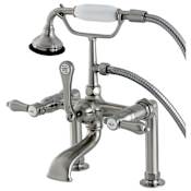 Kingston Brass Bel Air Deck Mounted Clawfoot Tub Filler Trim with Lever Handles and Integrated Diverter - Handshower Included Brushed Nickel